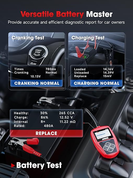 ANCEL BA101 Car Battery Tester 12V - Digital Automotive Batteries & Alternator Diagnostic Tool - Image 6