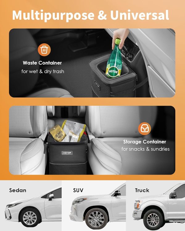 HOTOR Car Trash Can with Lid and Storage Pockets - Image 3